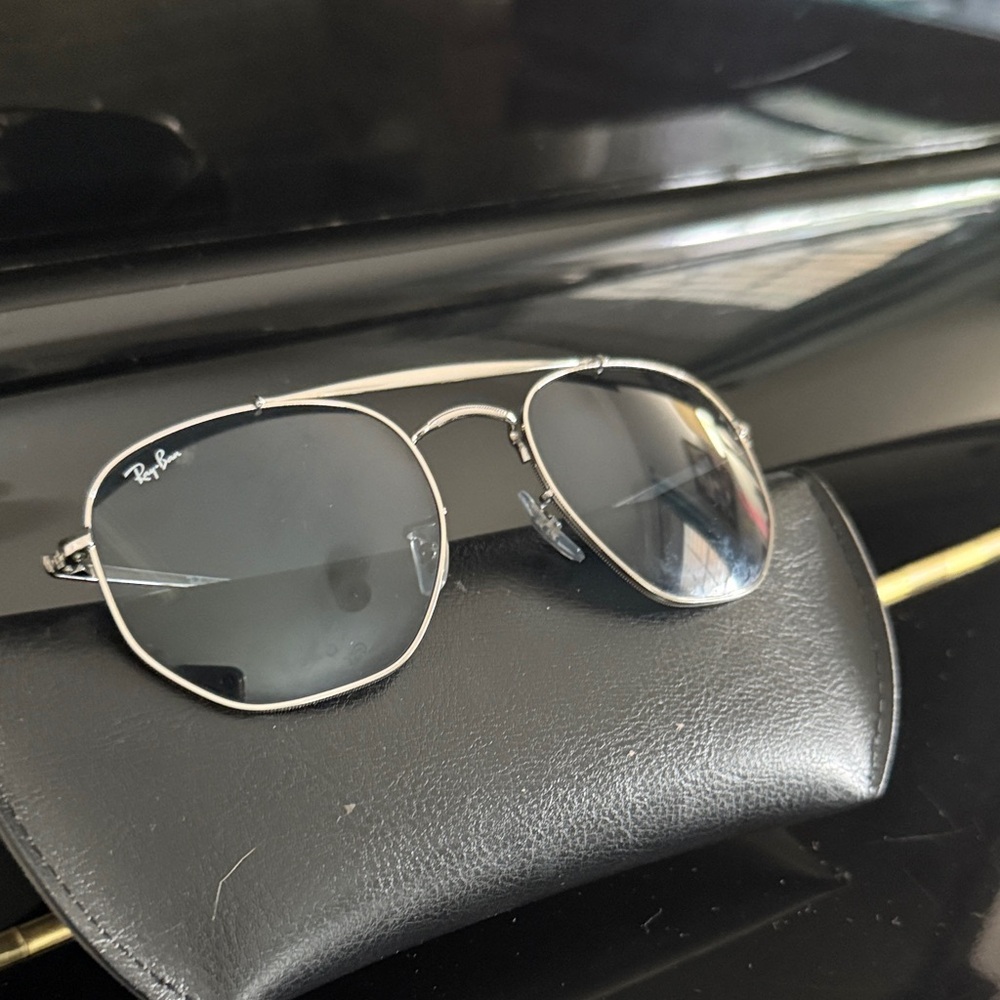 Ray-Ban The Marshal Silver framed Sunglasses with custom blue lenses